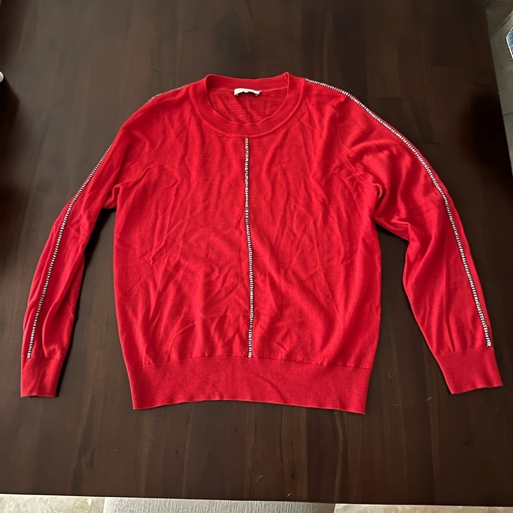SANDRO Paris Red Wool Sweater Piping Details - Picture 2 of 6